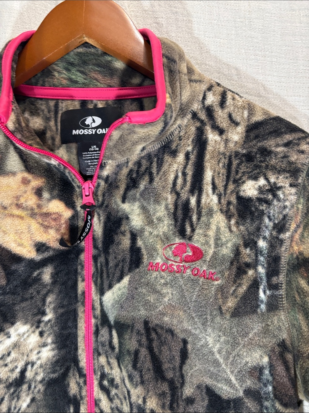 Mossy Oak Women's Camo Fleece Jacket Pink TrimFull Zip Size L EUC - Picture 3 of 10